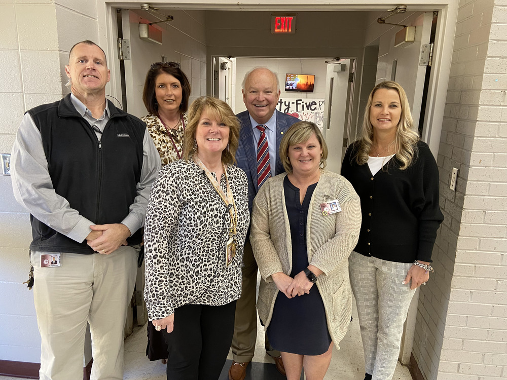 Pictured are James Sims, THS principal; Vickie Morris, Thomasville City School Superintendent; Charlotte Parker, THS Assistant Principal; Jo Bonner; Tammy Brasell, THS Counselor; and Dr. Andrea Kent, Provost and Executive Vice President at USA.