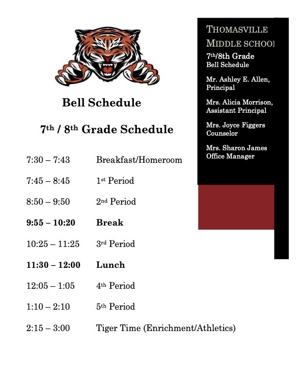 Seventh-Eighth Grade Bell Schedule 2021-2022