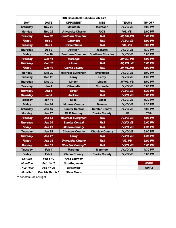 Corrected 2021-2022 THS basketball schedule
