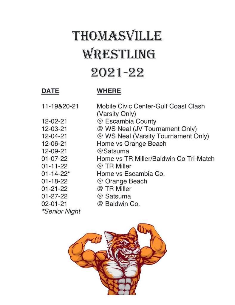 Updated THS wrestling schedule 21-22
