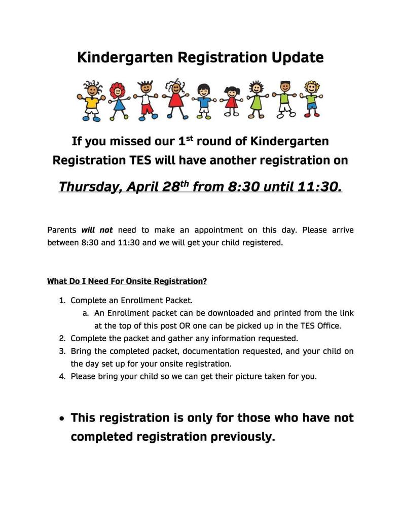 Kindergarten registration notice - April 28, 2022