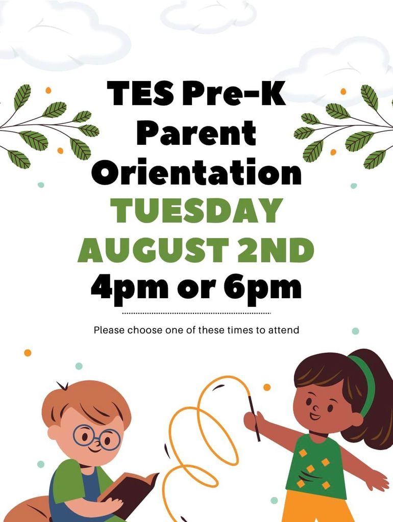 Pre-K Parent Orientation Aug. 2 at TES