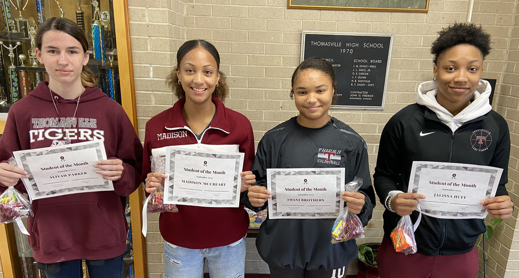 The Thomasville High School "Students of the Month" for September 2022 include Aliyah Parker, 10th Grade; Madison McCreary, 11th Grade; Imani Brothers, Ninth Grade; and Jalisa Huff, 12th Grade.