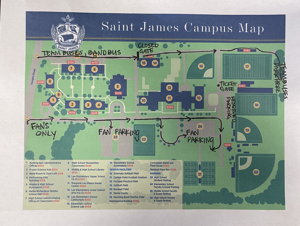 St. James School campus map for football playoff game