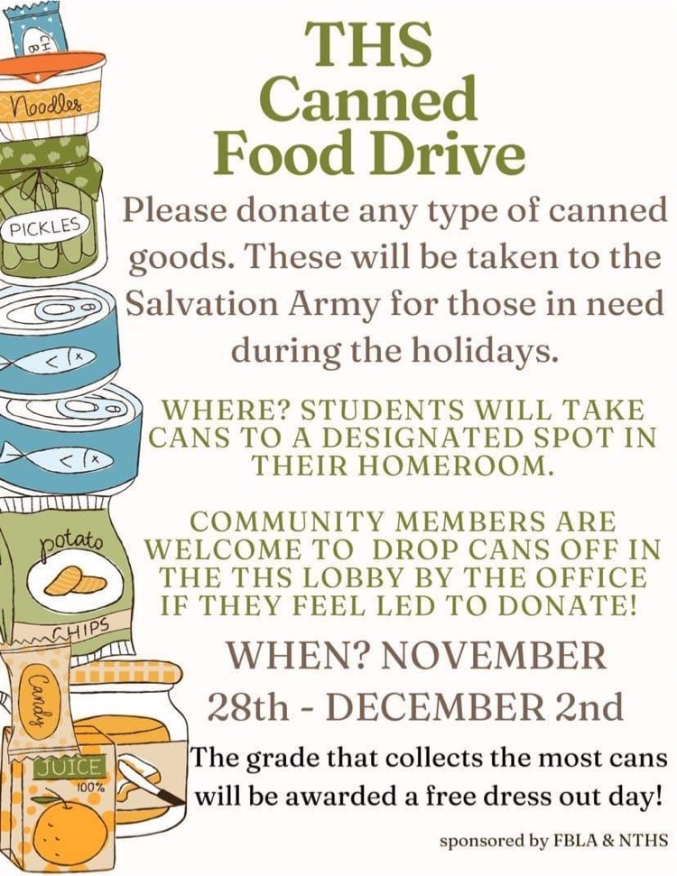THS Canned Food Drive Nov. 28-Dec. 2.