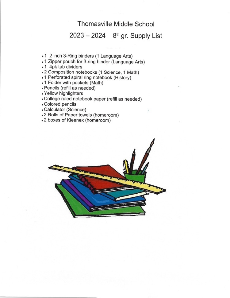 Thomasville Middle School has released supply lists for the 2023-2024 school year.