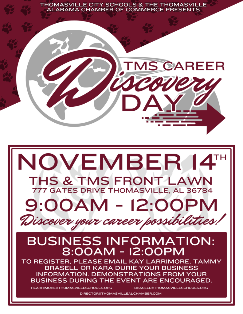 TMS Career Discovery Day, 9 a.m. to noon on Nov. 14 on the TMS/THS front lawn.
